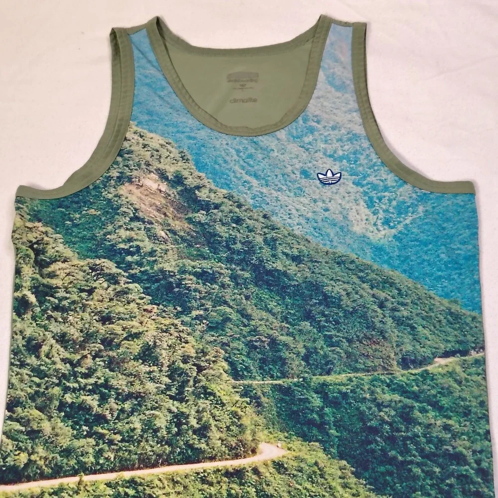 Adidas Skateboarding Tank Top Mens Large Green Climalite Graphic Mountain Road - Picture 2 of 9